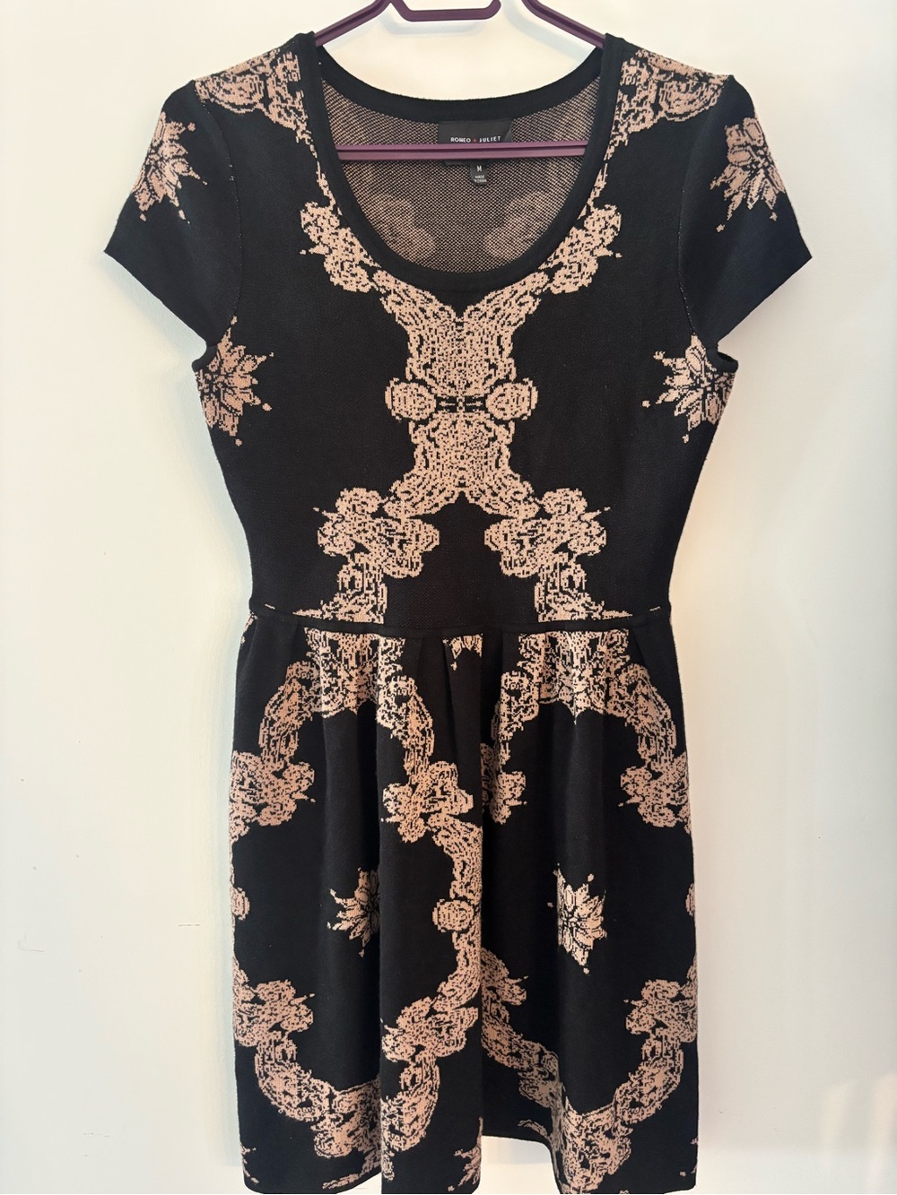 Romeo & Juliet Couture Black Mini Dress with Jacquard Detail